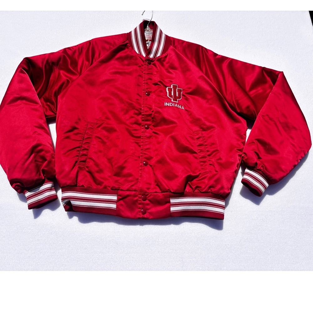 Vintage Indiana University Hoosiers Satin Bomber Jacket Red Mens XL Made in USA